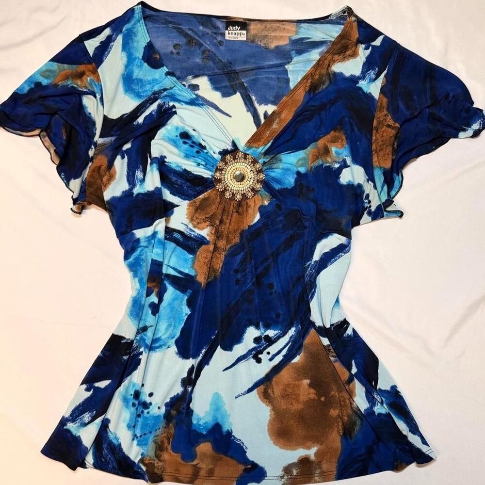 Y2K Abstract Watercolor Tie-Dye Medallion Cap Sleeve Blouse